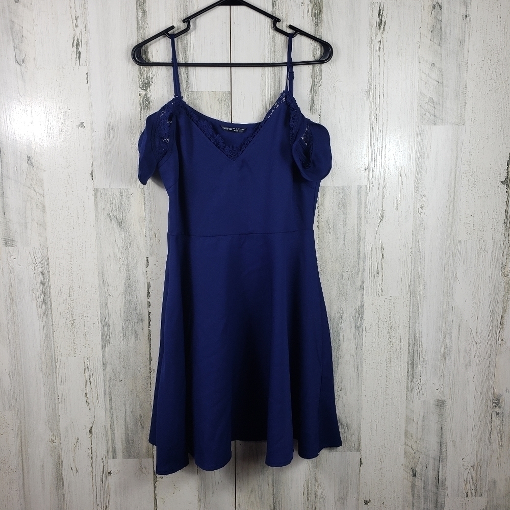 shein dark blue spaghetti strap mini dress women's size large 8-10